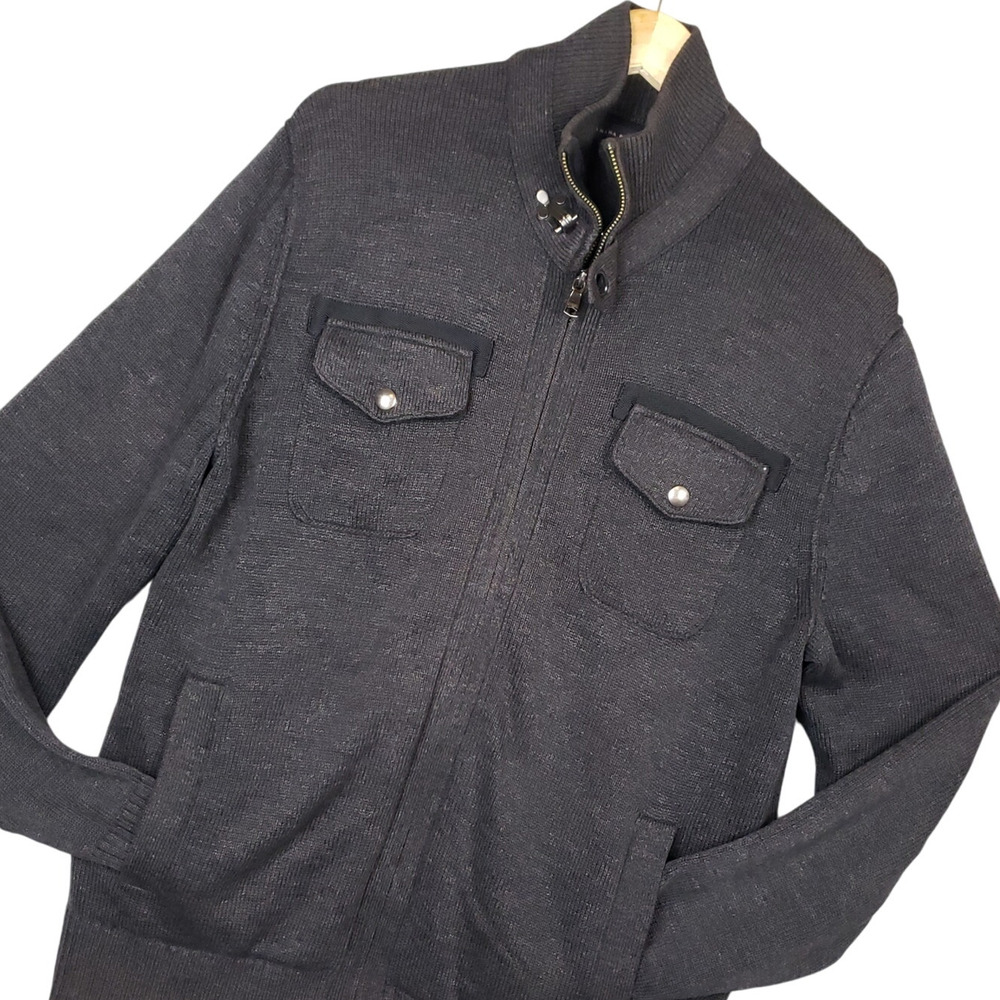 Banana Republic Men's Full Zip Military Style Jacket Sz Large Mock Neck Gray EUC